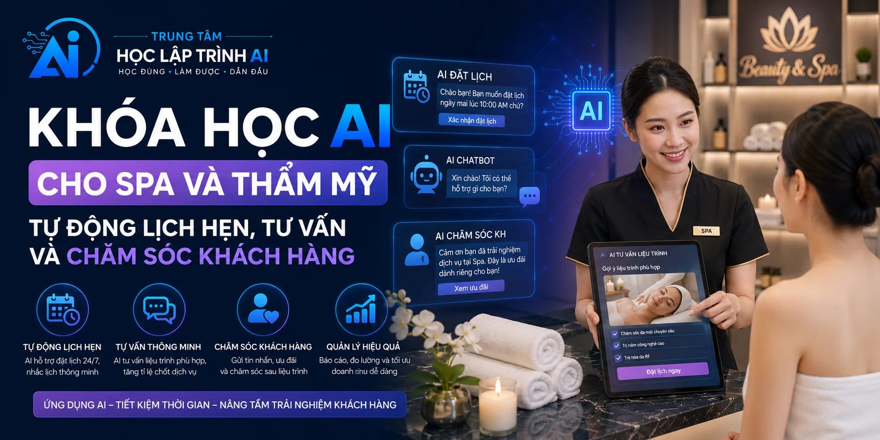 Khóa học AI cho Spa và Thẩm mỹ: Tự động lịch hẹn, tư vấn và chăm sóc khách hàng