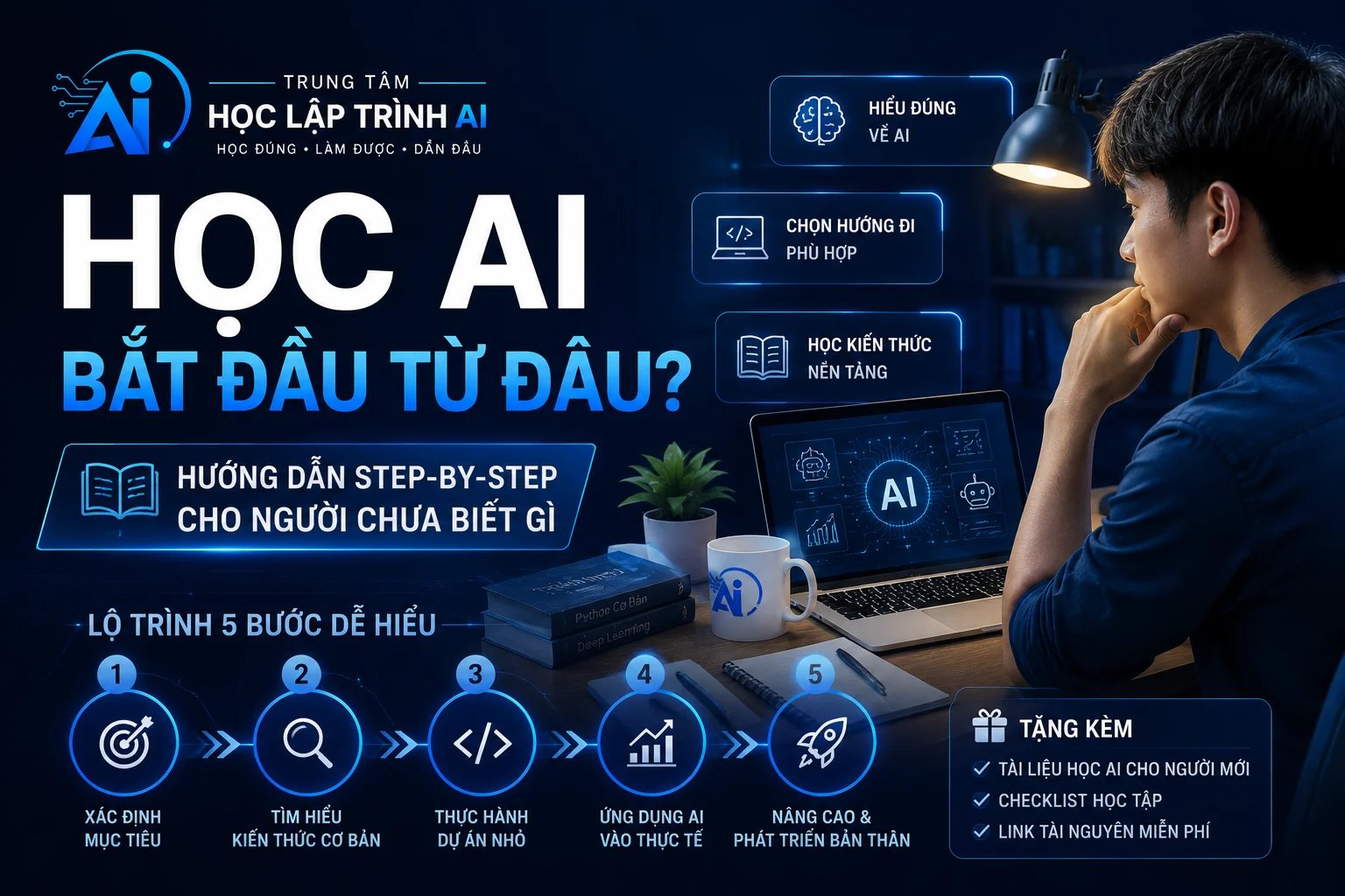 HỌC AI BẮT ĐẦU TỪ ĐÂU? HƯỚNG DẪN STEP-BY-STEP CHO NGƯỜI CHƯA BIẾT GÌ