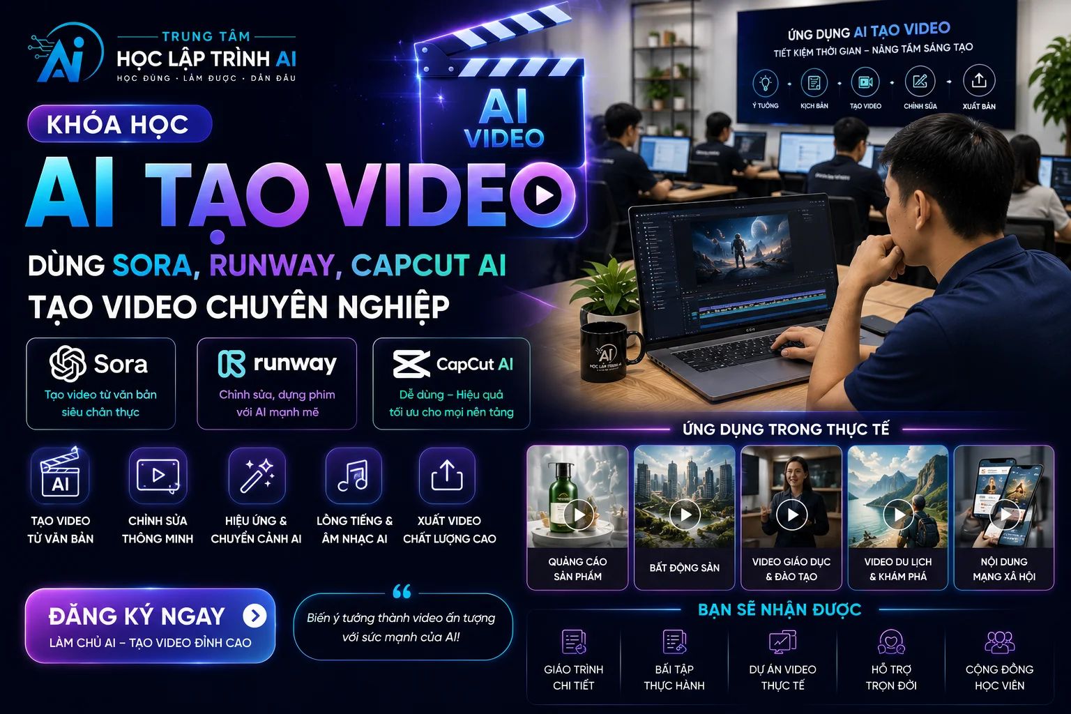Khóa Học AI Tạo Video: Dùng Sora, Runway, CapCut AI Tạo Video Chuyên Nghiệp