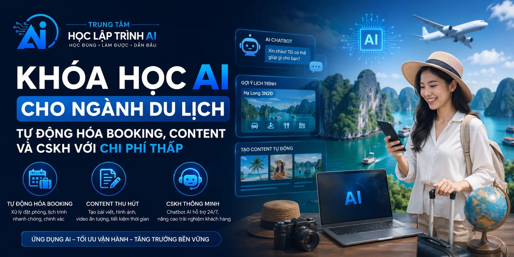 Khóa học AI cho ngành Du lịch: Tự động hóa booking, content và CSKH với chi phí thấp