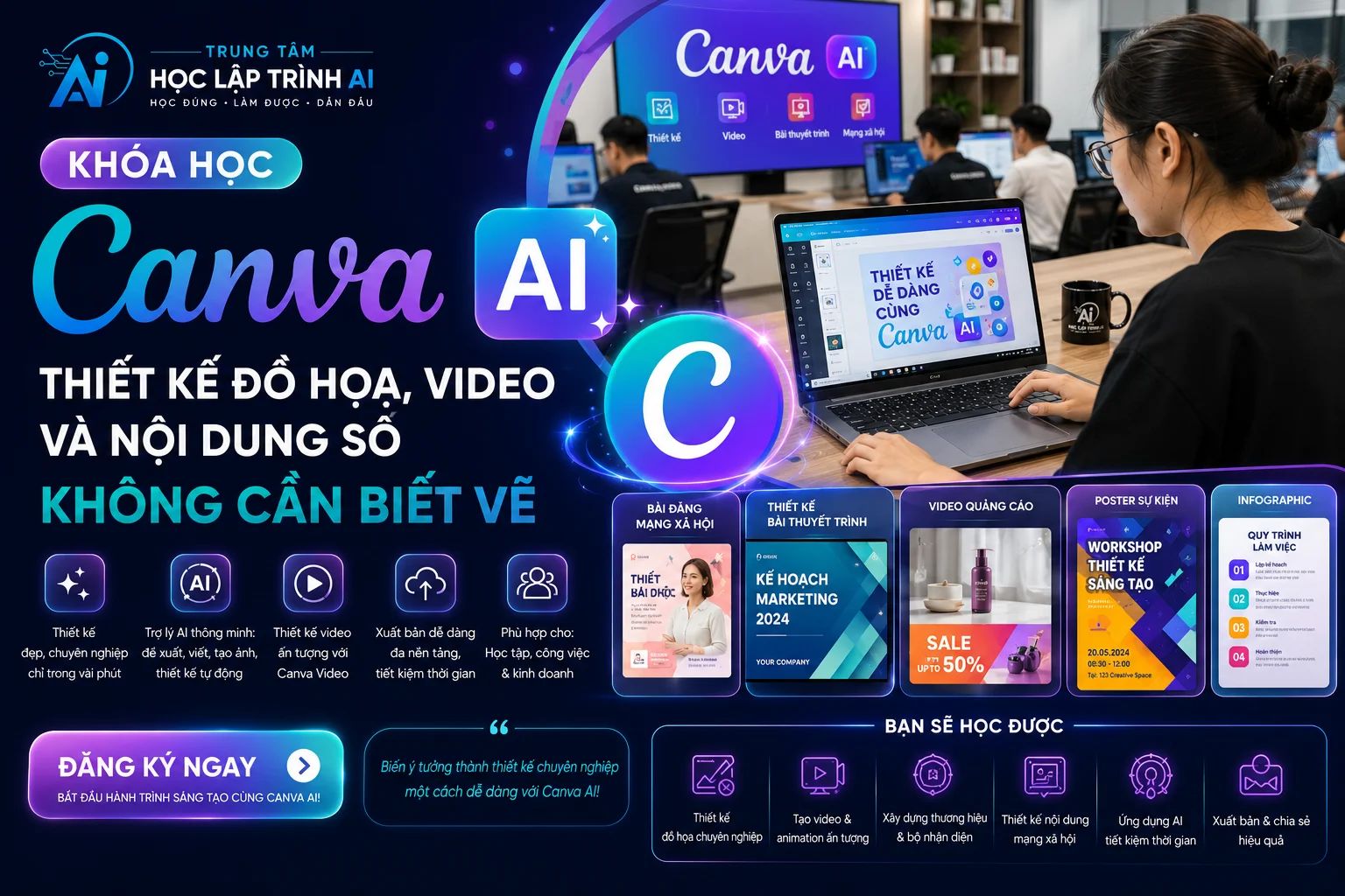 Khóa Học Canva AI: Thiết Kế Đồ Họa, Video Và Nội Dung Số Không Cần Biết Vẽ