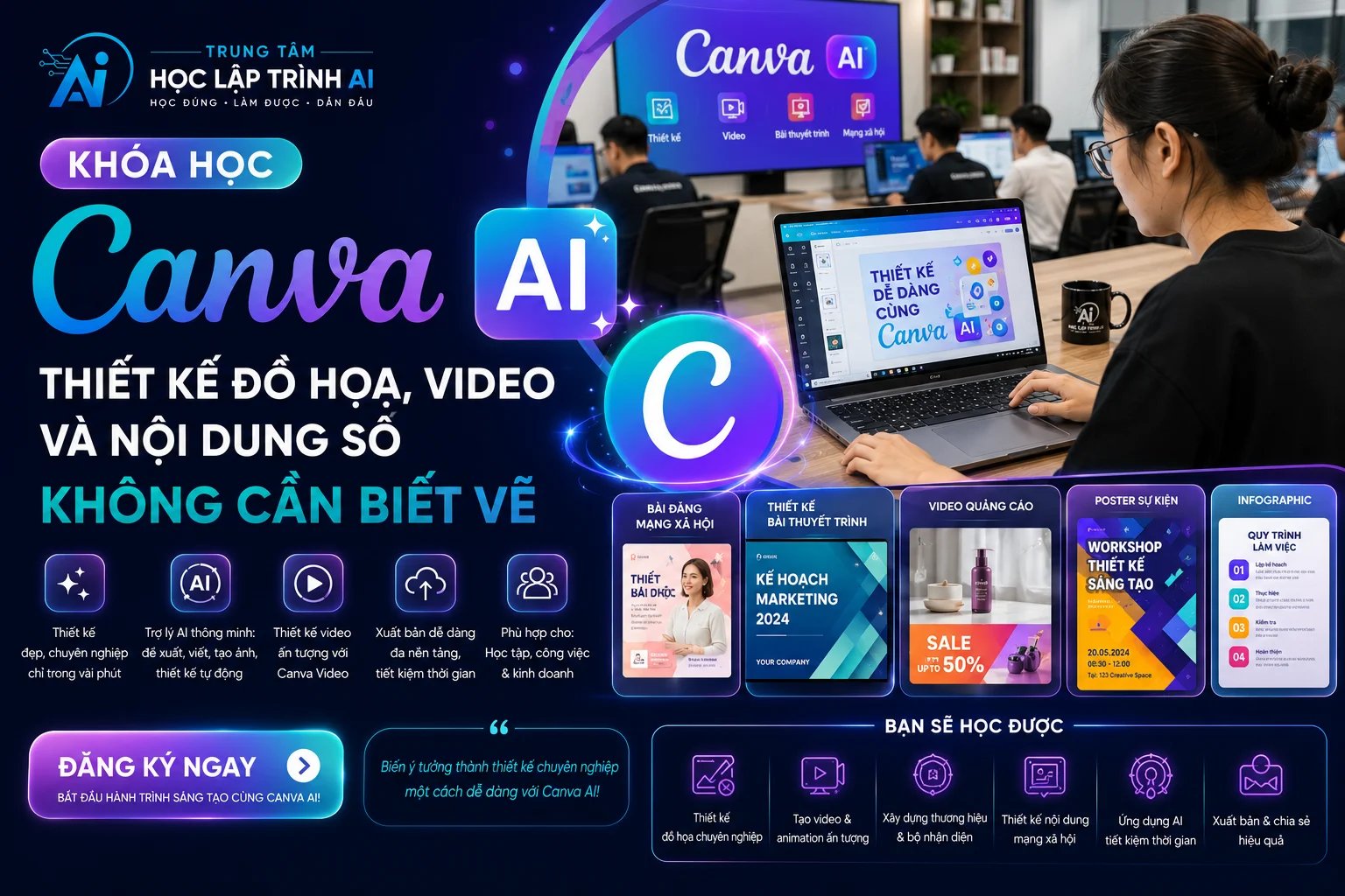 Khóa Học Canva AI: Thiết Kế Đồ Họa, Video Và Nội Dung Số Không Cần Biết Vẽ