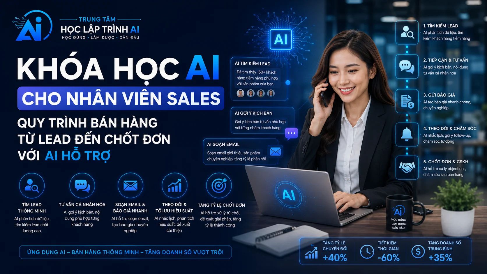 Khóa học AI cho Nhân viên Sales: Quy trình bán hàng từ lead đến chốt đơn với AI hỗ trợ