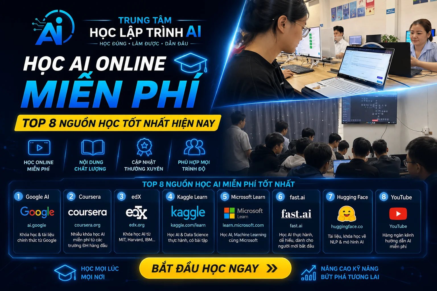 Học AI online miễn phí: Top 8 nguồn học tốt nhất hiện nay